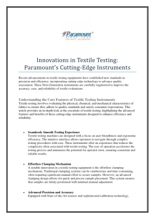 Innovations in Textile Testing Paramount’s Cutting-Edge Instruments