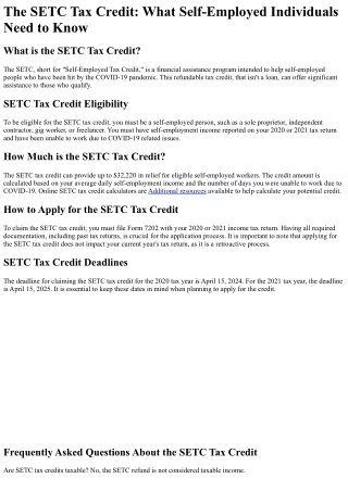 What is the SETC Tax Credit?