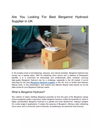 Are You Looking For Best Bergamot Hydrosol Supplier in UK