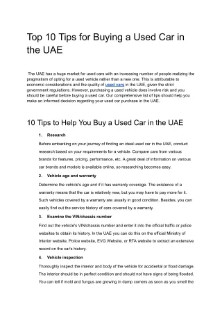Top 10 Tips for Buying a Used Car in the UAE