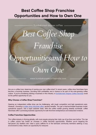 Best Coffee Shop Franchise Opportunities and How to Own One