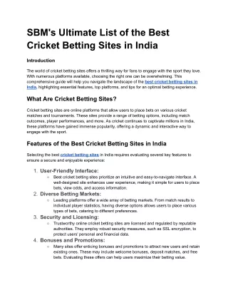 SBM's Ultimate List of the Best Cricket Betting Sites in India