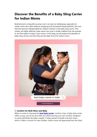 Benefits of a Baby Sling Carrier : A Must-Have for Indian Moms!