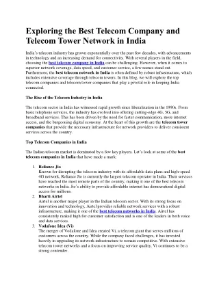 Exploring the Best Telecom Company and Telecom Tower Network in India