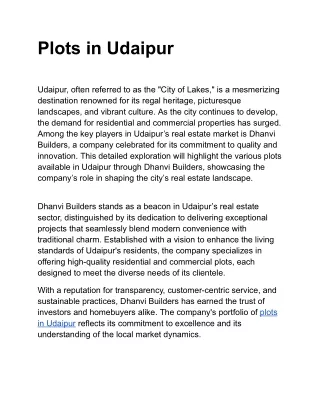 Plots in Udaipur