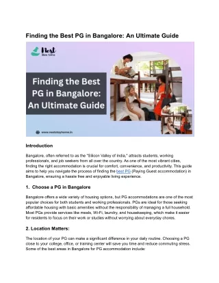 Finding the Best PG in Bangalore_ An Ultimate Guide