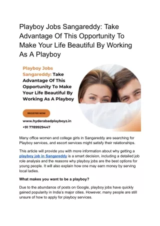 Playboy Jobs Sangareddy_ Take Advantage Of This Opportunity To Make Your Life Beautiful By Working As A Playboy