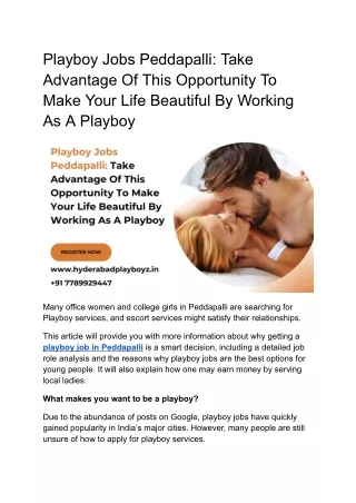 Playboy Jobs Peddapalli_ Take Advantage Of This Opportunity To Make Your Life Beautiful By Working As A Playboy