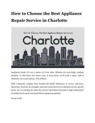 How to Choose the Best Appliance Repair Service in Charlotte