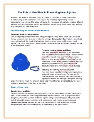 The Role of Hard Hats in Preventing Head Injuries