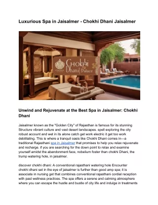 Luxurious Spa in Jaisalmer - Chokhi Dhani Jaisalmer