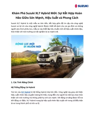 Khám Phá Suzuki XL7 Hybrid Mới Sự Kết Hợp Hoàn Hảo Giữa Sức Mạnh, Hiệu Suất và Phong Cách