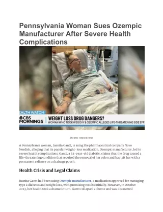 Pennsylvania Woman Sues Ozempic Manufacturer After Severe Health Complications