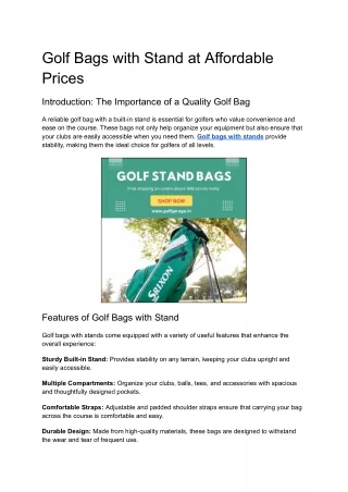 Golf Bags with Stand at Affordable Prices