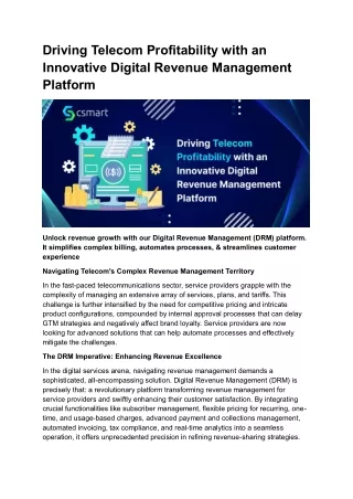 Driving Telecom Profitability with an Innovative Digital Revenue Management Platform