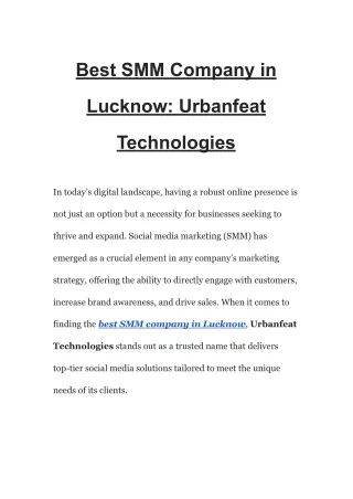 Best SMM Company in Lucknow_ Urbanfeat Technologies