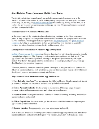 Start Building Your eCommerce Mobile Apps Today