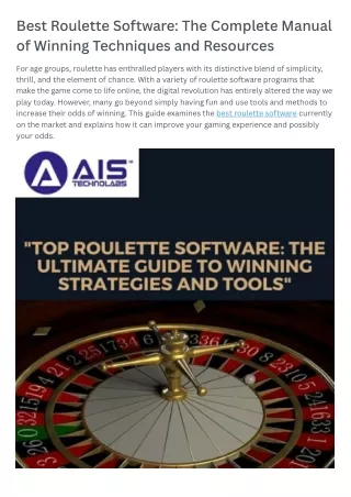 Best Roulette Software The Complete Manual of Winning Techniques and Resources