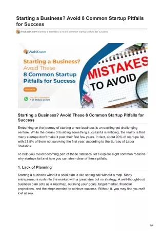 Starting a Business Avoid 8 Common Startup Pitfalls for Success