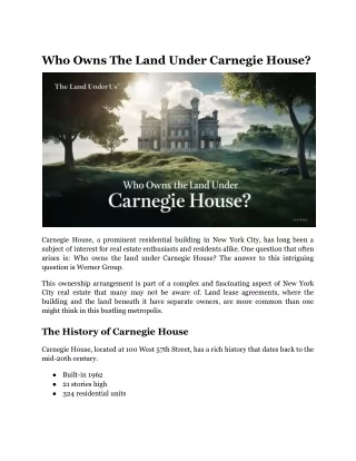 Who Owns The Land Under Carnegie House?