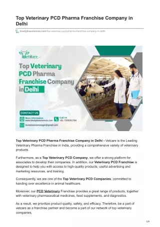 Top Veterinary PCD Pharma Franchise Company in Delhi