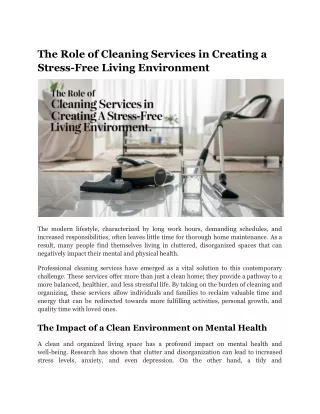 The Role of Cleaning Services in Creating a Stress-Free Living Environment