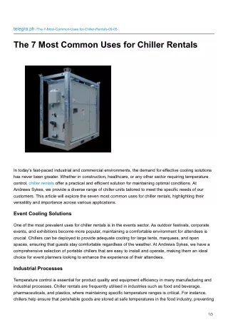 The 7 Most Common Uses for Chiller Rentals