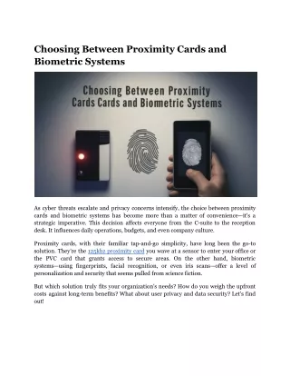 Choosing Between Proximity Cards and Biometric Systems