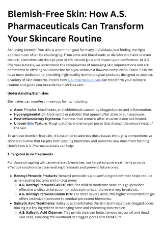 Blemish-Free Skin How A.S. Pharmaceuticals Can Transform Your Skincare Routine
