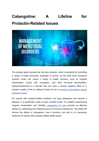 pdf Cabergoline_ A Lifeline for Prolactin-Related Issues