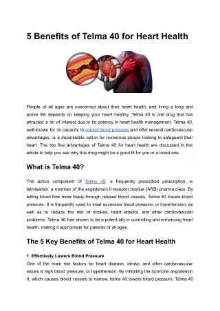 pdf 5 Benefits of Telma 40 for Heart Health