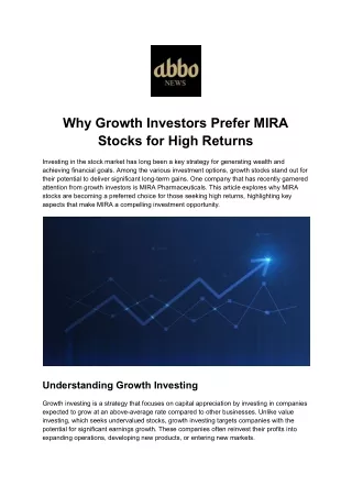 MIRA Stock: Top Reasons Growth Investors Choose It