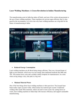 Laser Welding Machines A Green Revolution in Indian Manufacturing