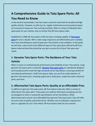 A Comprehensive Guide to Tata Spare Parts: All You Need to Know