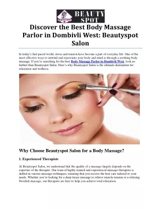 Relaxing Body Massage Parlor in Dombivli West by Beautyspot Salon