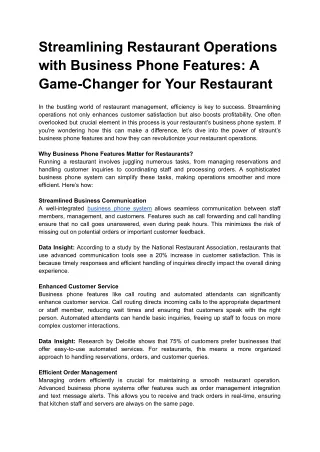 Streamlining Restaurant Operations with Business Phone Features
