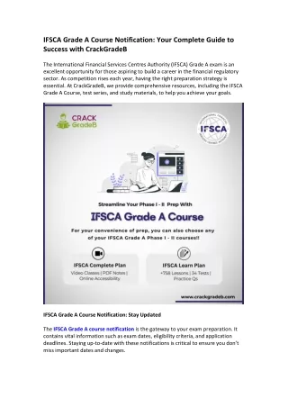 IFSCA Grade A Course Notification Your Complete Guide to Success with CrackGradeB