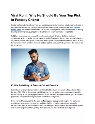 Virat Kohli_ Why He Should Be Your Top Pick in Fantasy Cricket