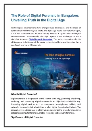 The Role of Digital Forensic in Bangalore Unveiling Truth in the Digital Age