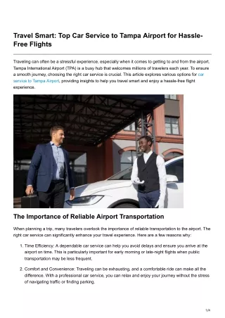 Travel Smart Top Car Service to Tampa Airport for Hassle-Free Flights
