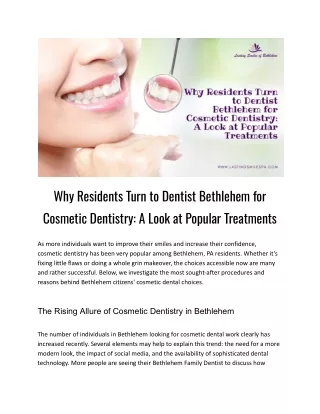 Why Residents Turn to Dentist Bethlehem for Cosmetic Dentistry_ A Look at Popular Treatments