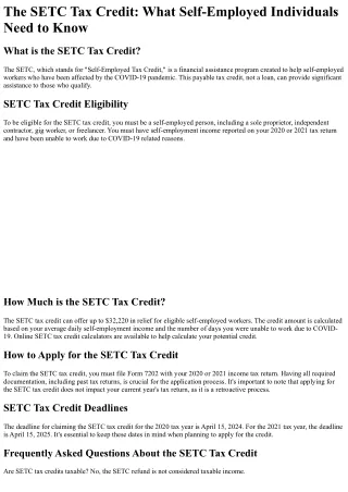 What is the SETC Tax Credit?