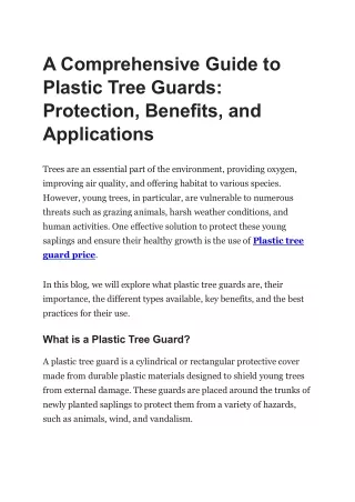 A Comprehensive Guide to Plastic Tree Guards