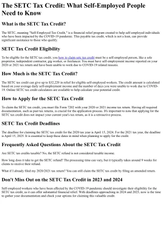 What is the SETC Tax Credit?