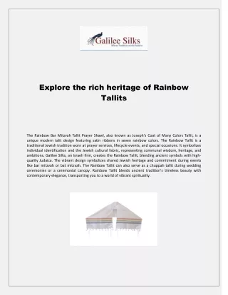 Explore the rich heritage of Rainbow Tallits at Galilee Silks