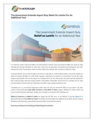The Government Extends Import Duty Relief On Lentils For An Additional Year