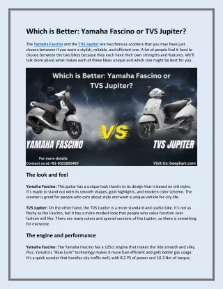 Which is Better Yamaha Fascino or TVS Jupiter