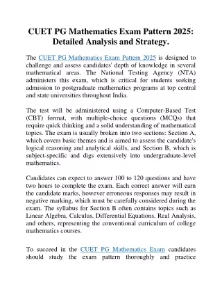 CUET PG Mathematics Exam Pattern 2025