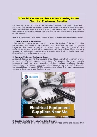 3 Crucial Factors to Check When Looking for an Electrical Equipment Supplier