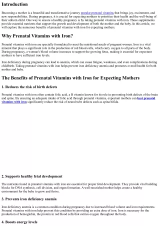 The Benefits of Prenatal Vitamins with Iron for Expecting Mothers